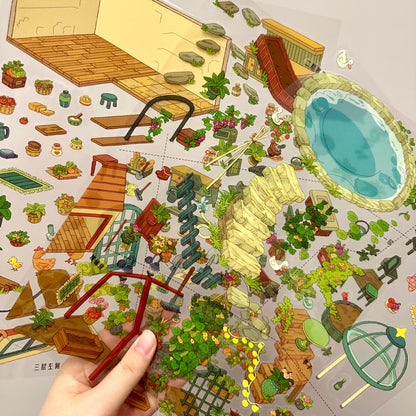 "Country Meadow Time" DIY Collage Scene Sticker Kit (214mm × 284mm)