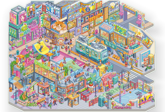 paper tiptoes chroma district diy collage scene sticker kit 3d layered mini tabletop scenery pixel art retro city street neon view