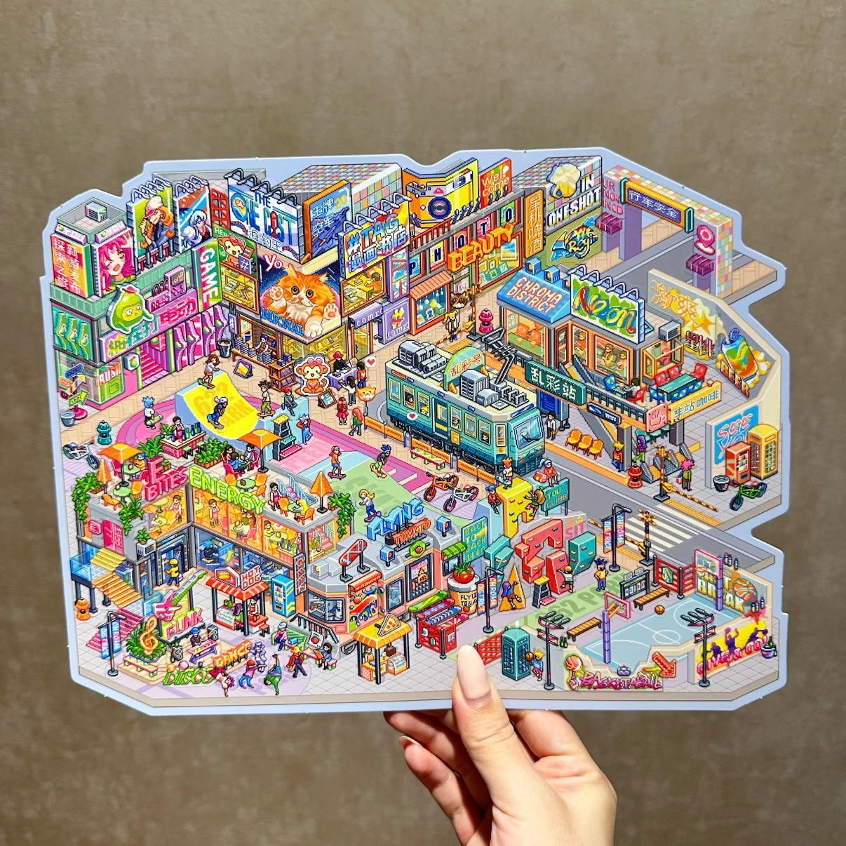 paper tiptoes chroma district diy collage scene sticker kit 3d layered mini tabletop scenery pixel art retro city street neon view
