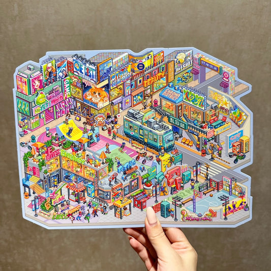 paper tiptoes chroma district diy collage scene sticker kit 3d layered mini tabletop scenery pixel art retro city street neon view