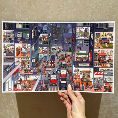 paper tiptoes kennedy town diy collage scene sticker kit for journaling paint by sticker retro hong kong street night view
