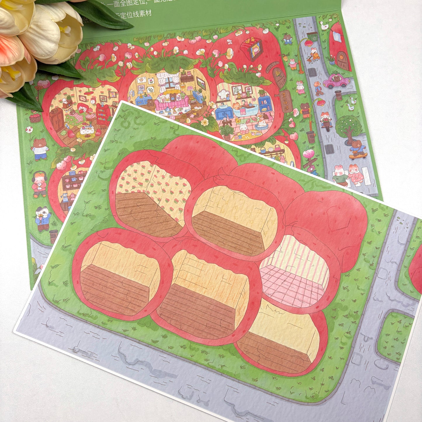 paper tiptoes strawberry town 2 sticker sheets with double sided scene card and bonus auxiliary sticker