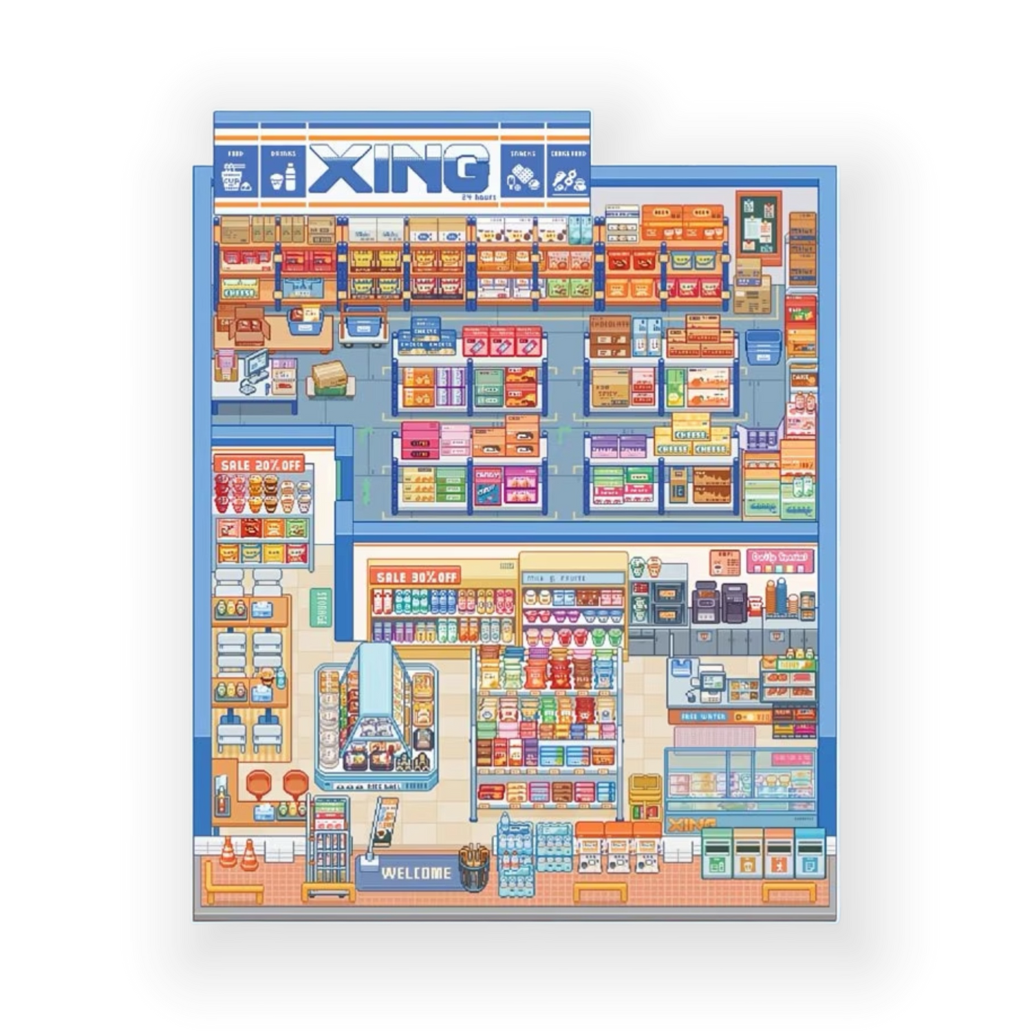 paper tiptoes xing 24h pixel convenience store diy collage scene sticker kit for journaling paint by sticker pixel art