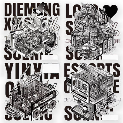paper tiptoes music box dwelling diy collage sticker kit black and white retro anime style boombox radio music studio