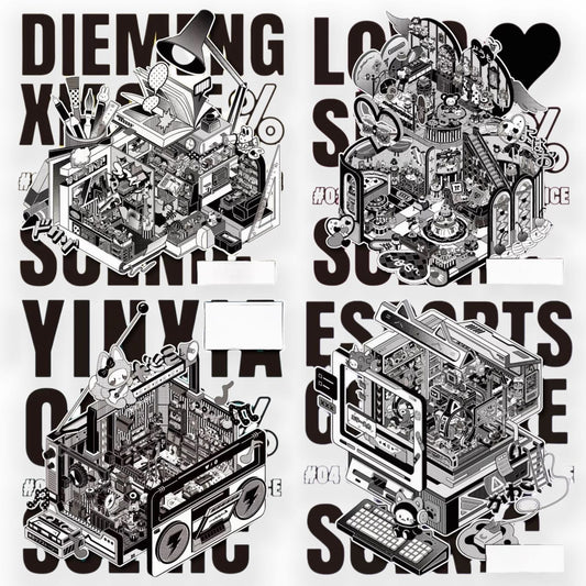 paper tiptoes music box dwelling diy collage sticker kit black and white retro anime style boombox radio music studio