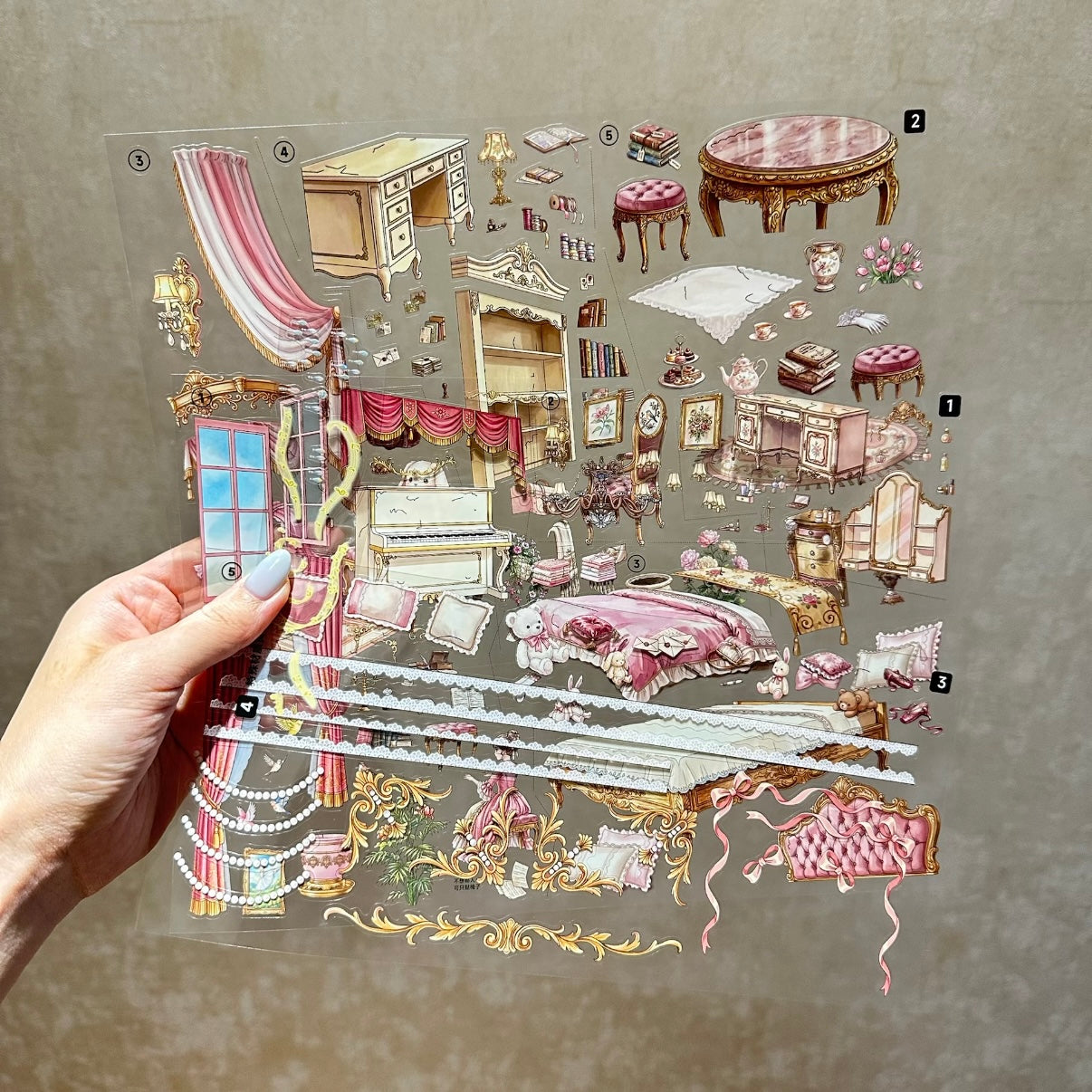 paper tiptoes scarlet slumber 4 flat pre cut sticker sheets with 1 alignment card craft kit